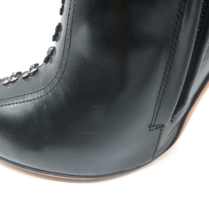 Alaia Hook &amp; Eye-Embellished Ankle Boots Black Glossed Leather Size 40 US 8.5
