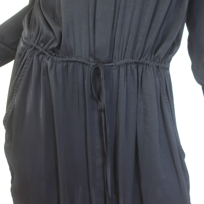 Vince Drawstring-Waist Long Sleeve Satin Shirtdress Black Size Extra Small