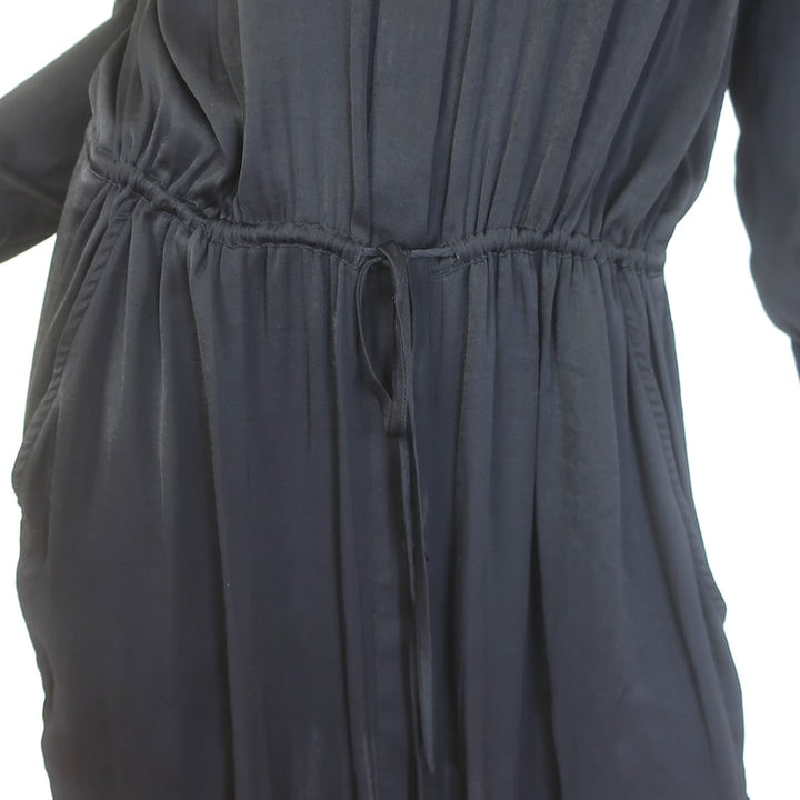 Vince Drawstring-Waist Long Sleeve Satin Shirtdress Black Size Extra Small