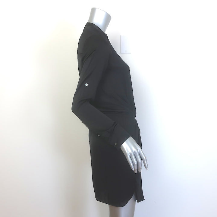 Vince Drawstring-Waist Long Sleeve Satin Shirtdress Black Size Extra Small