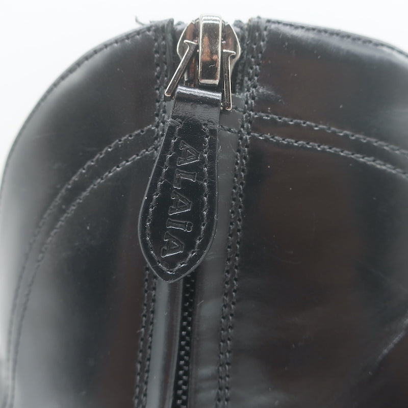 Alaia Hook &amp; Eye-Embellished Ankle Boots Black Glossed Leather Size 40 US 8.5