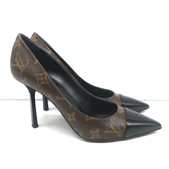 Louis Vuitton Fetish Cap Toe Pumps Brown Monogram Canvas &amp; Black Patent Size 37