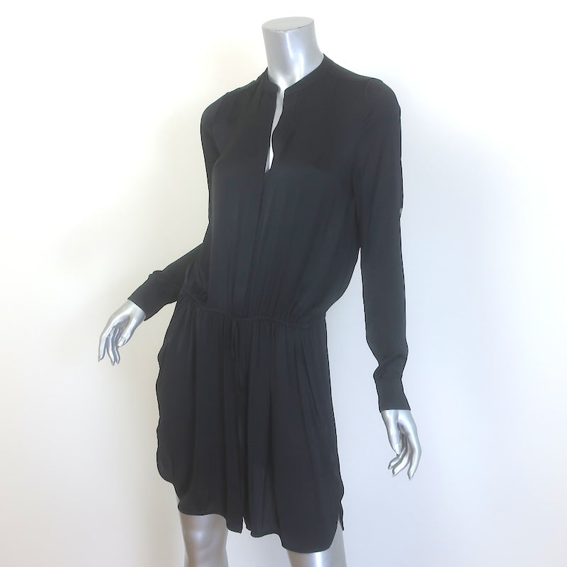 Vince Drawstring-Waist Long Sleeve Satin Shirtdress Black Size Extra Small