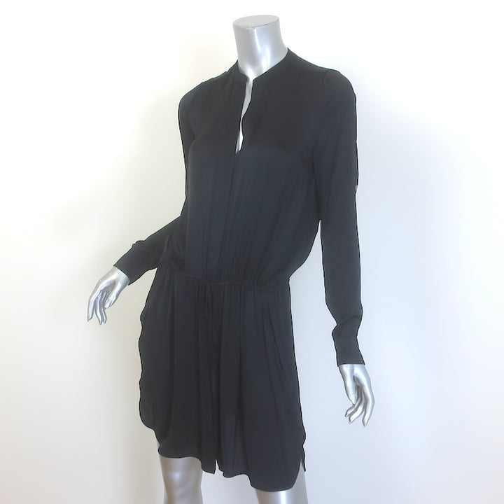 Vince Drawstring-Waist Long Sleeve Satin Shirtdress Black Size Extra Small