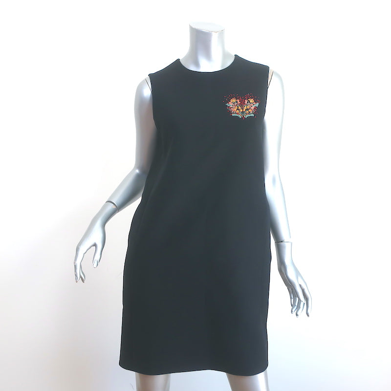 DIOR Short Dress Black Wool And Silk With DIOR In Heart Lights Motif for Women In Black. Size 38 DIOR Short Dress Black Wool And Silk With DIOR In Heart Lights Motif for Women In Black. Size 38
