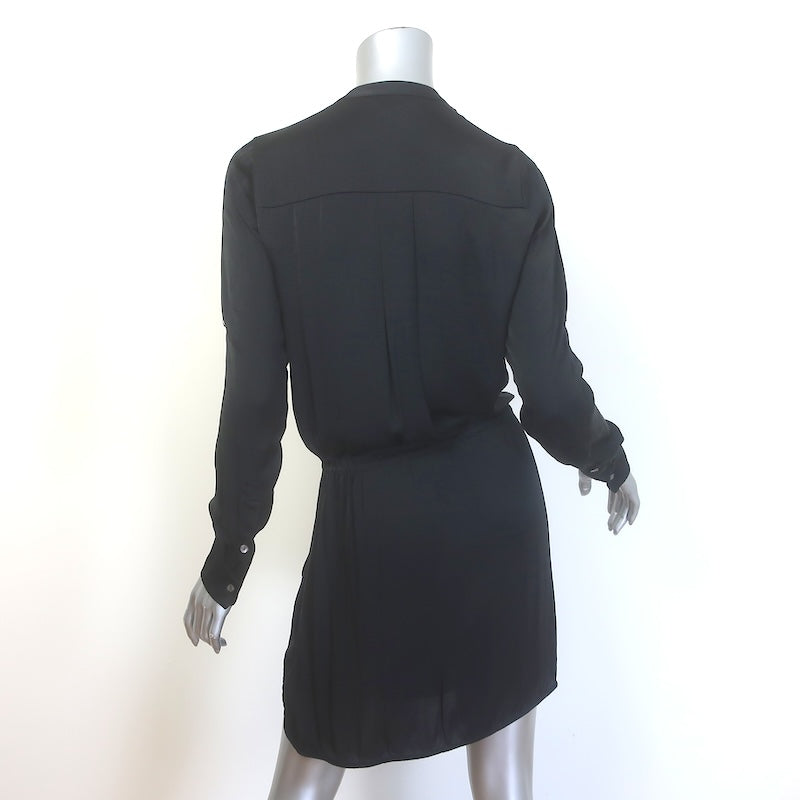 Vince Drawstring-Waist Long Sleeve Satin Shirtdress Black Size Extra Small