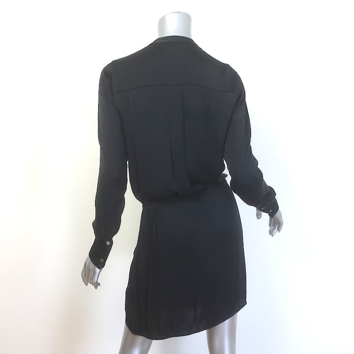 Vince Drawstring-Waist Long Sleeve Satin Shirtdress Black Size Extra Small