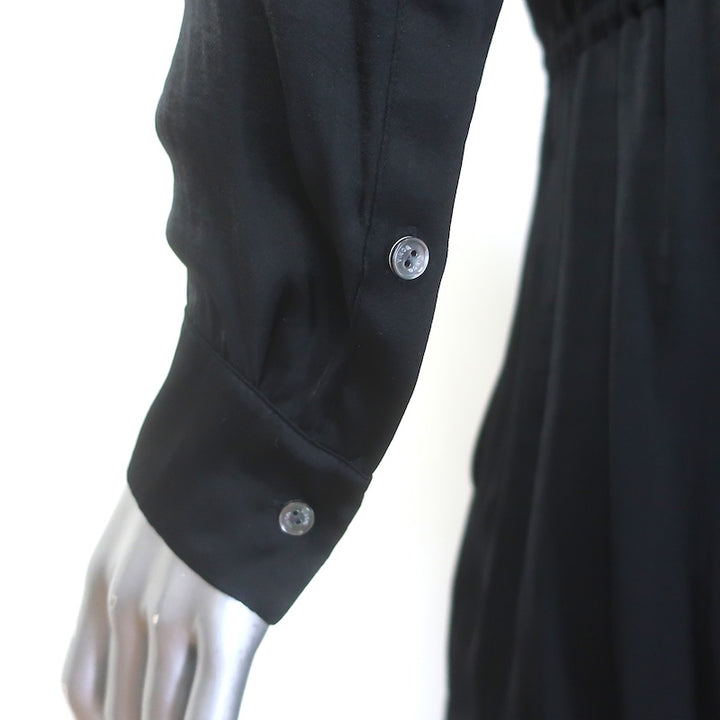Vince Drawstring-Waist Long Sleeve Satin Shirtdress Black Size Extra Small