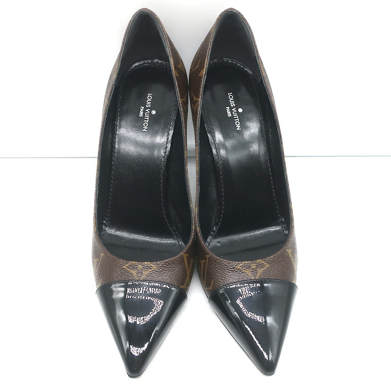 Louis Vuitton Fetish Cap Toe Pumps Brown Monogram Canvas &amp; Black Patent Size 37