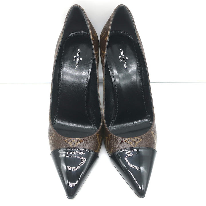 Louis Vuitton Fetish Cap Toe Pumps Brown Monogram Canvas &amp; Black Patent Size 37