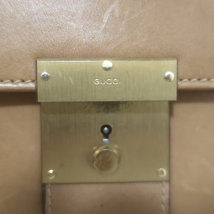 Vintage Gucci Briefcase Beige Leather Web-Strap Messenger Bag