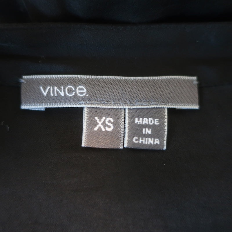 Vince Drawstring-Waist Long Sleeve Satin Shirtdress Black Size Extra Small