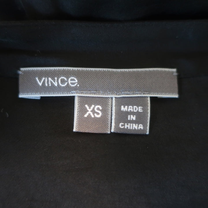 Vince Drawstring-Waist Long Sleeve Satin Shirtdress Black Size Extra Small