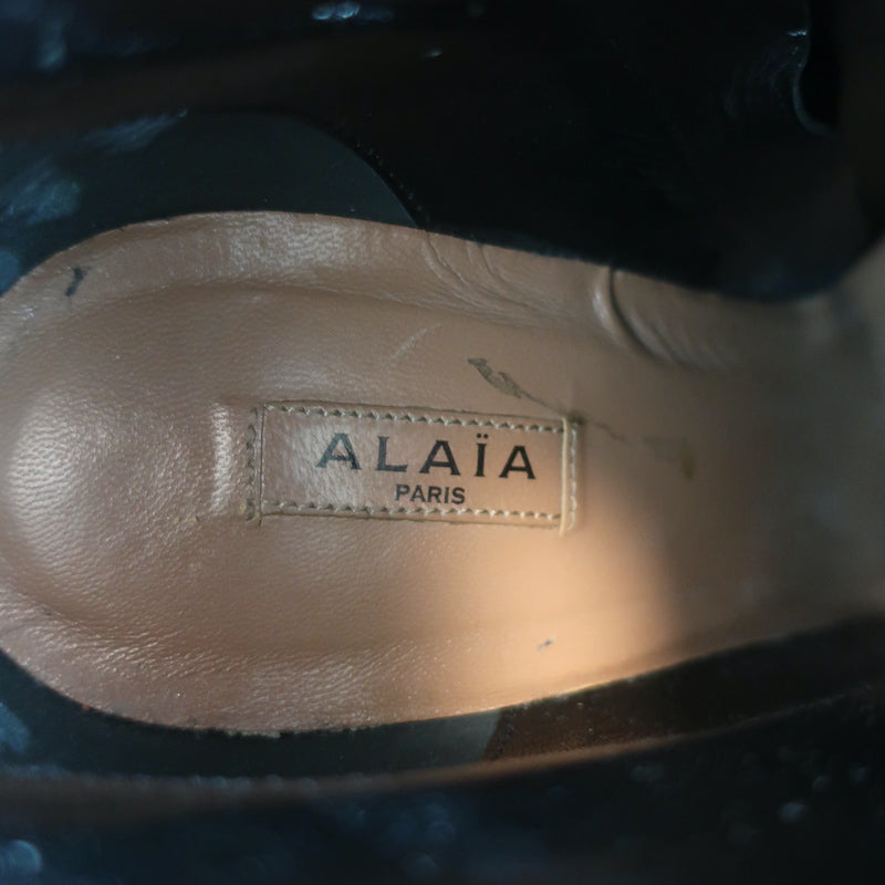 Alaia Hook &amp; Eye-Embellished Ankle Boots Black Glossed Leather Size 40 US 8.5
