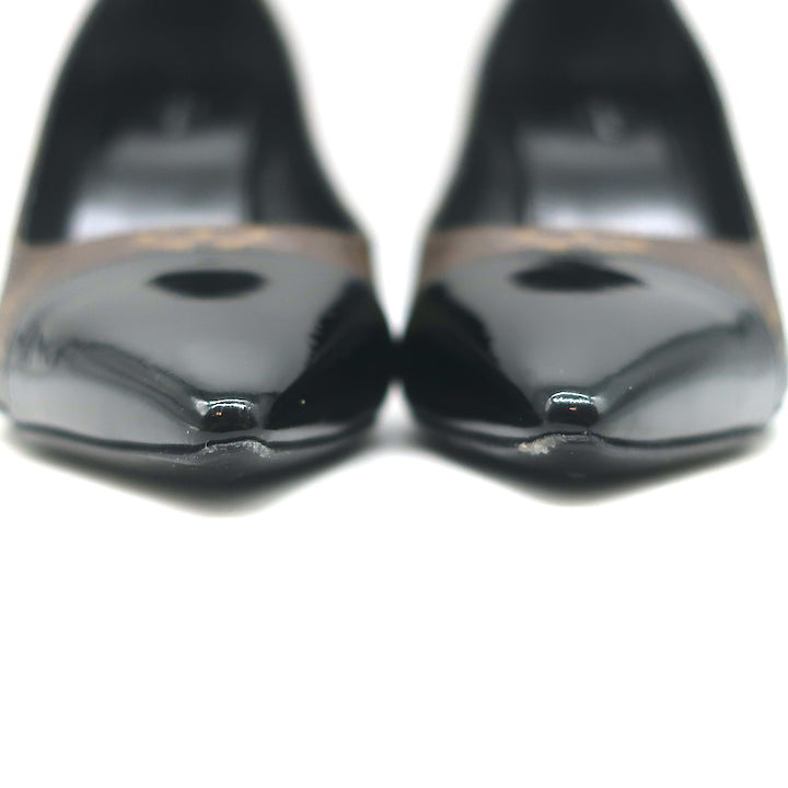 Louis Vuitton Fetish Cap Toe Pumps Brown Monogram Canvas &amp; Black Patent Size 37