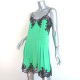 Paco Rabanne Lace-Trim Mini Slip Dress Light Green Pleated Satin Size 38