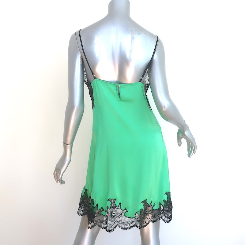 Paco Rabanne Lace-Trim Mini Slip Dress Light Green Pleated Satin Size Celebrity Owned Paco Rabanne Lace-Trim Mini Slip Dress Light Green Pleated Satin Size Celebrity Owned