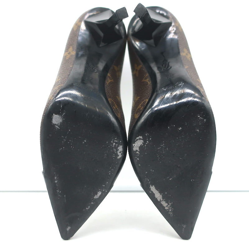 Louis Vuitton Fetish Cap Toe Pumps Brown Monogram Canvas &amp; Black Patent Size 37