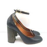 Chloe Ankle Strap Block Heel Pumps Black Leather Size 40
