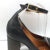 Chloe Ankle Strap Block Heel Pumps Black Leather Size 40