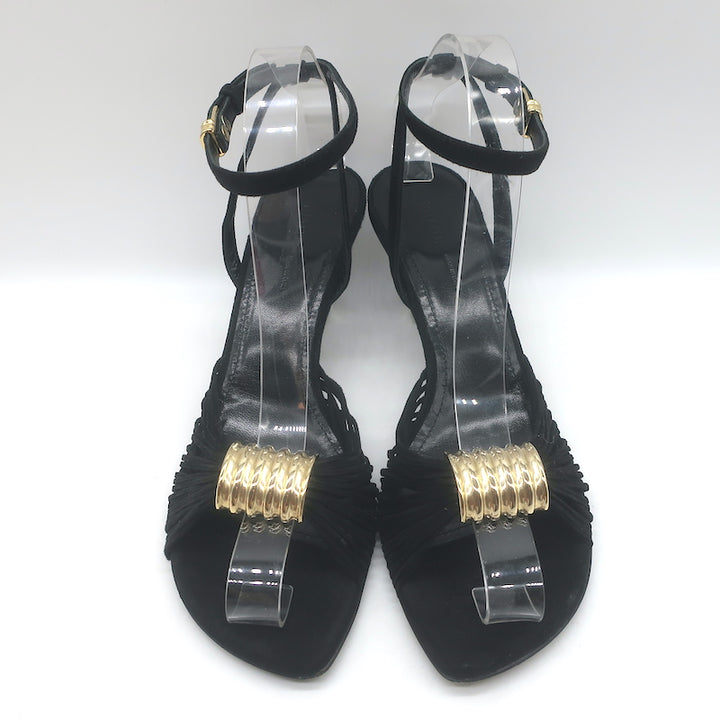 Khaite Amity Acrylic-Heel Ankle Strap Sandals Black Suede Size 38