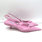 Prada Gabardine Logo Plaque Slingback Pump Pink Size 40 Pointed Toe Kitten Heel