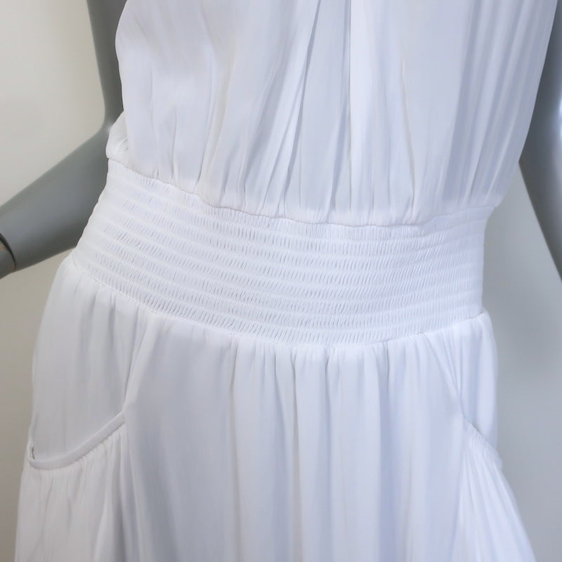 Ramy Brook Coco Sleeveless V-Neck Midi Dress White Matte Satin Size Small
