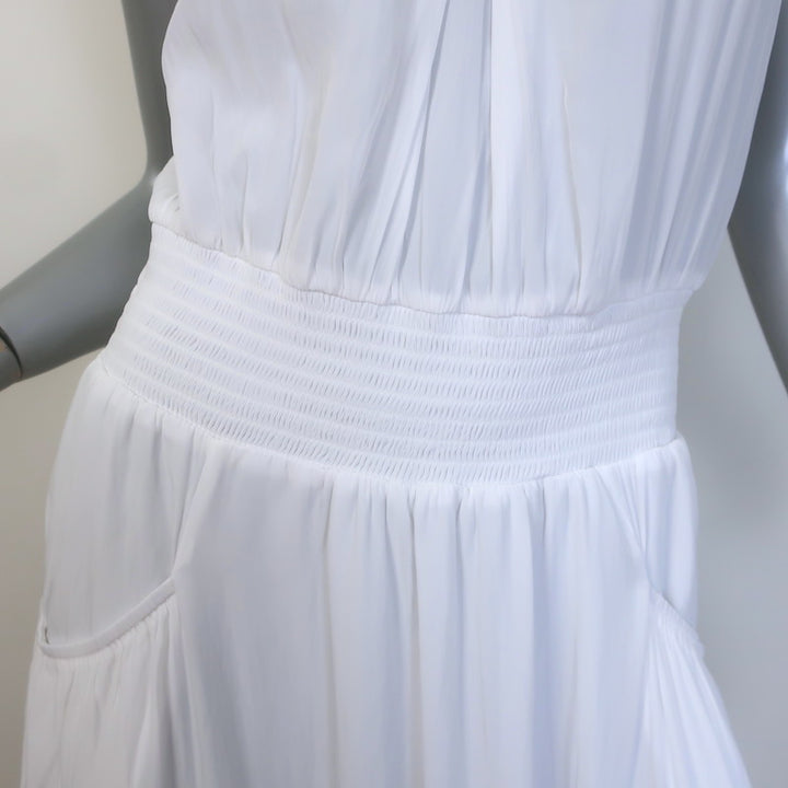 Ramy Brook Coco Sleeveless V-Neck Midi Dress White Matte Satin Size Small