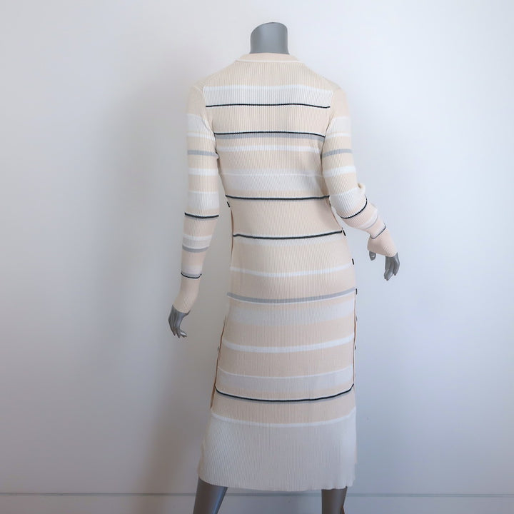 Proenza Schouler Rachel Side-Button Striped Rib Knit Midi Dress Ecru Size Small