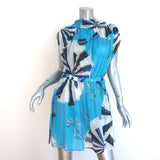 Emilio Pucci Off the Shoulder Mini Dress Blue Parasol Print Cotton Size 46