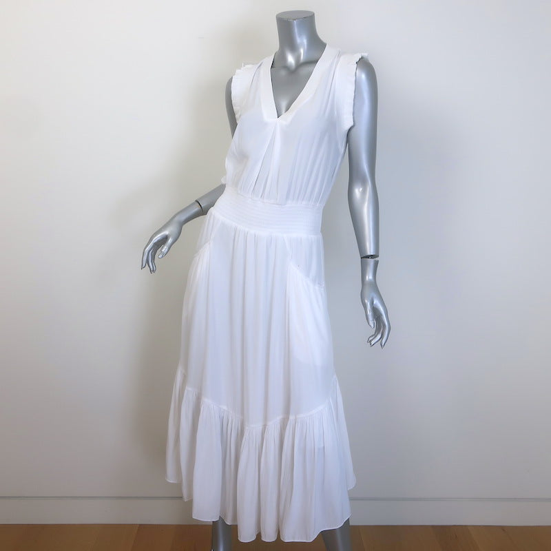 Ramy Brook Coco Sleeveless V-Neck Midi Dress White Matte Satin Size Small