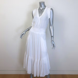 Ramy Brook Coco Sleeveless V-Neck Midi Dress White Matte Satin Size Small