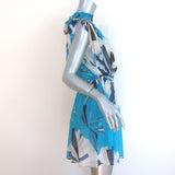 Emilio Pucci Off the Shoulder Mini Dress Blue Parasol Print Cotton Size 46