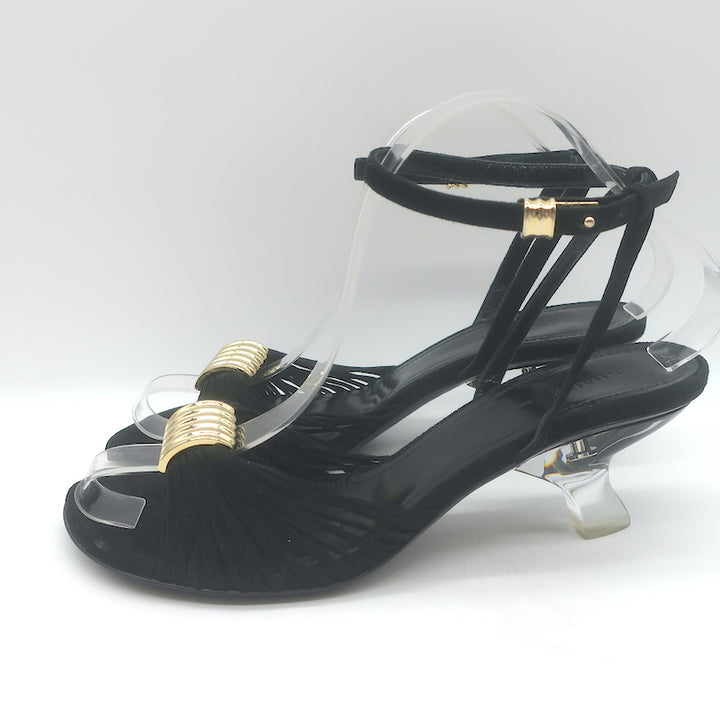 Khaite Amity Acrylic-Heel Ankle Strap Sandals Black Suede Size 38