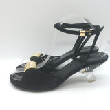 Khaite Amity Acrylic-Heel Ankle Strap Sandals Black Suede Size 38