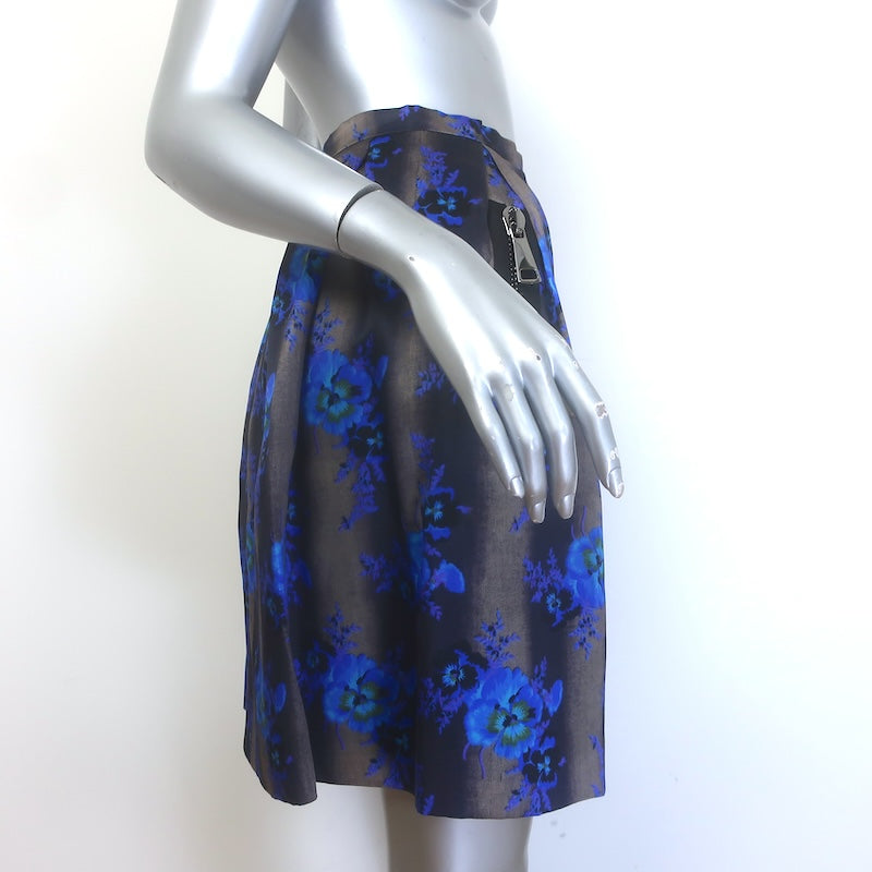 Christopher Kane Pleated Floral Print Organza Skirt Gray/Blue Size US 2