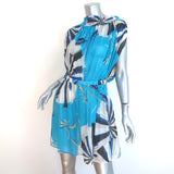 Emilio Pucci Off the Shoulder Mini Dress Blue Parasol Print Cotton Size 46