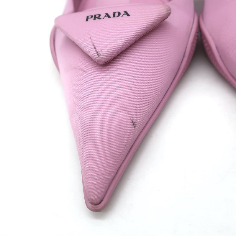 Prada Gabardine Logo Plaque Slingback Pump Pink Size 40 Pointed Toe Kitten Heel