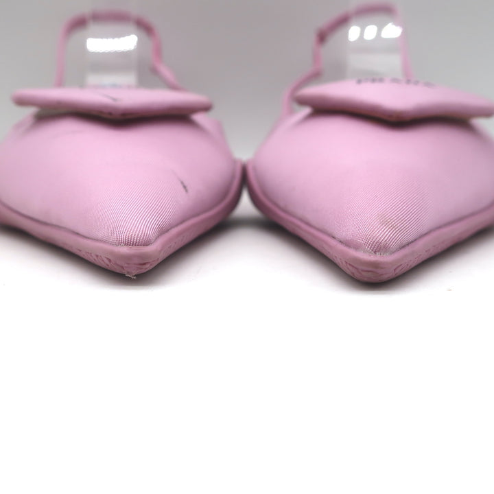 Prada Gabardine Logo Plaque Slingback Pump Pink Size 40 Pointed Toe Kitten Heel