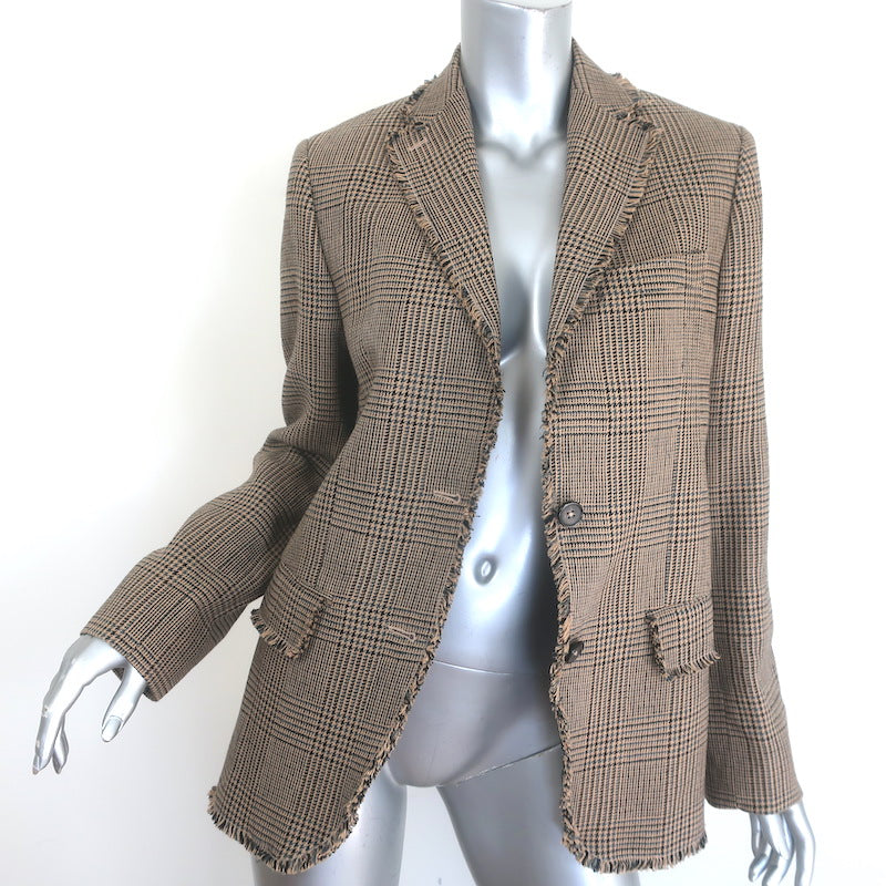 Officine Generale Charlene Houndstooth Plaid Blazer Camel Linen-Cotton Size 36