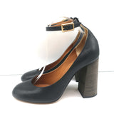Chloe Ankle Strap Block Heel Pumps Black Leather Size 40