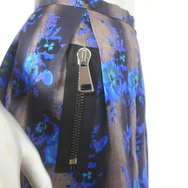 Christopher Kane Pleated Floral Print Organza Skirt Gray/Blue Size US 2