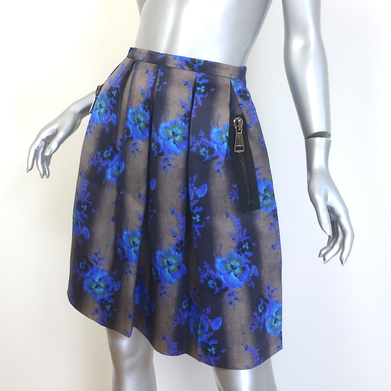 Christopher Kane Pleated Floral Print Organza Skirt Gray/Blue Size US 2