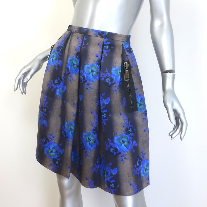 Christopher Kane Pleated Floral Print Organza Skirt Gray/Blue Size US 2