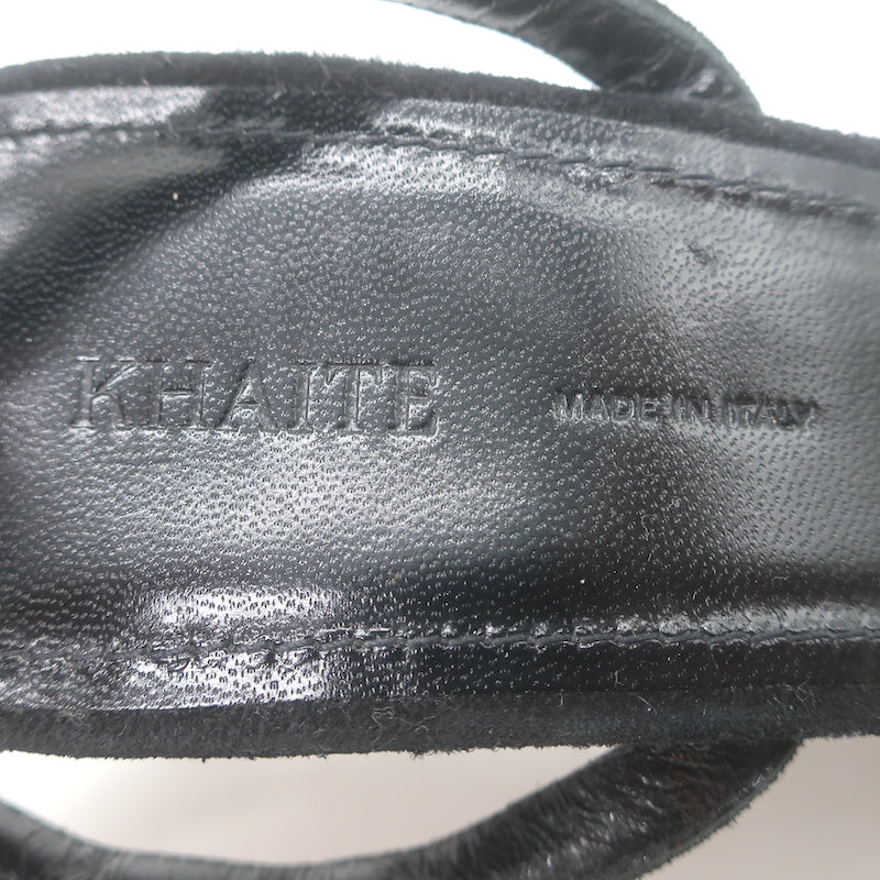 Khaite Amity Acrylic-Heel Ankle Strap Sandals Black Suede Size 38