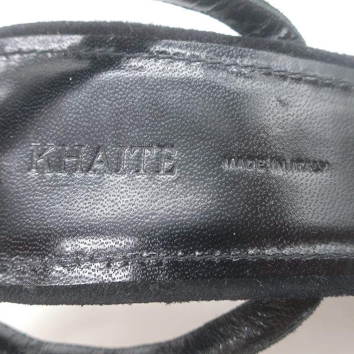 Khaite Amity Acrylic-Heel Ankle Strap Sandals Black Suede Size 38