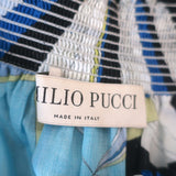 Emilio Pucci Off the Shoulder Mini Dress Blue Parasol Print Cotton Size 46