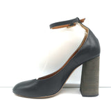 Chloe Ankle Strap Block Heel Pumps Black Leather Size 40
