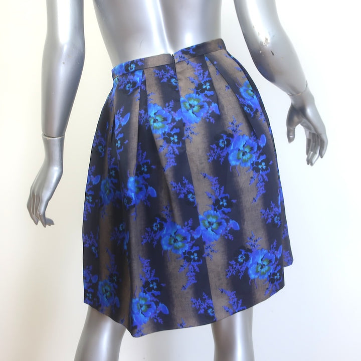 Christopher Kane Pleated Floral Print Organza Skirt Gray/Blue Size US 2
