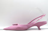 Prada Gabardine Logo Plaque Slingback Pump Pink Size 40 Pointed Toe Kitten Heel
